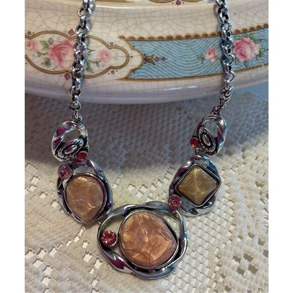 Vintage Silver Multi Colored Gemstones Brutalist Adjustable “H” Maker Mark Neckl - Picture 8 of 11